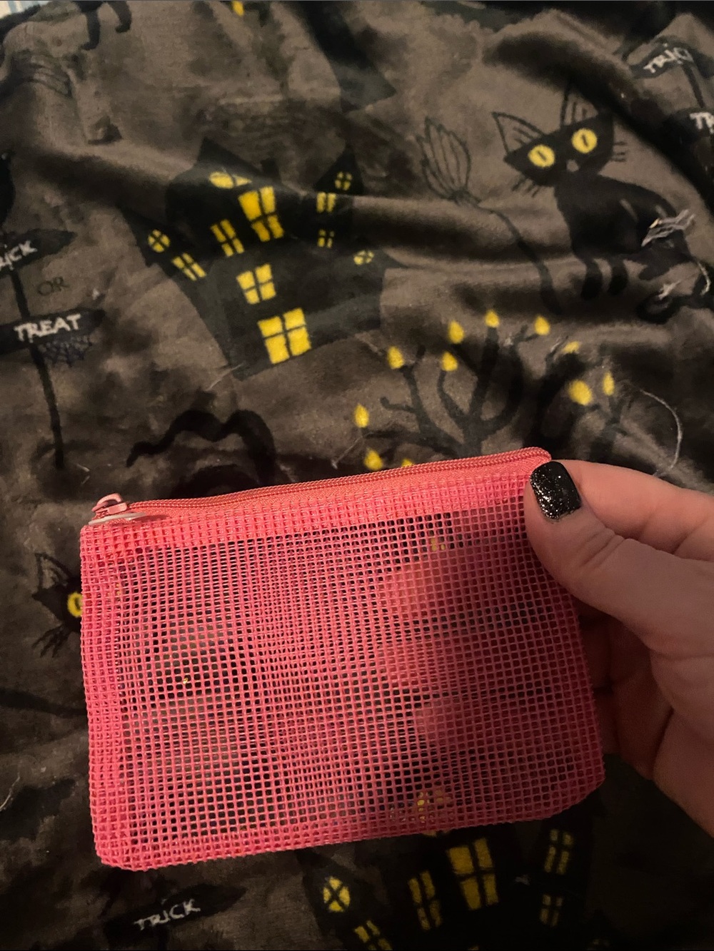 Bright Pink Mesh Cosmetic Pouch with Zipper